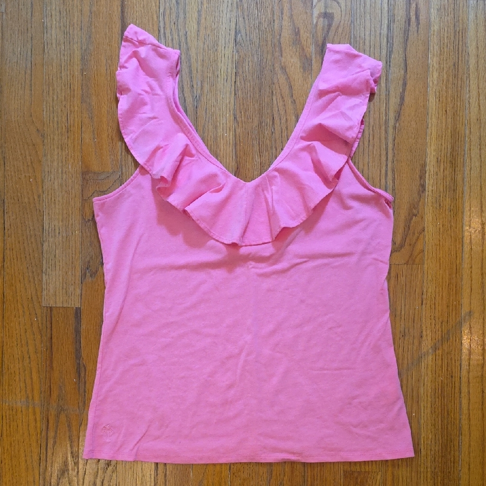 Lilly Pulitzer Hot Pink V-Neck Ruffle Tank Top Size M